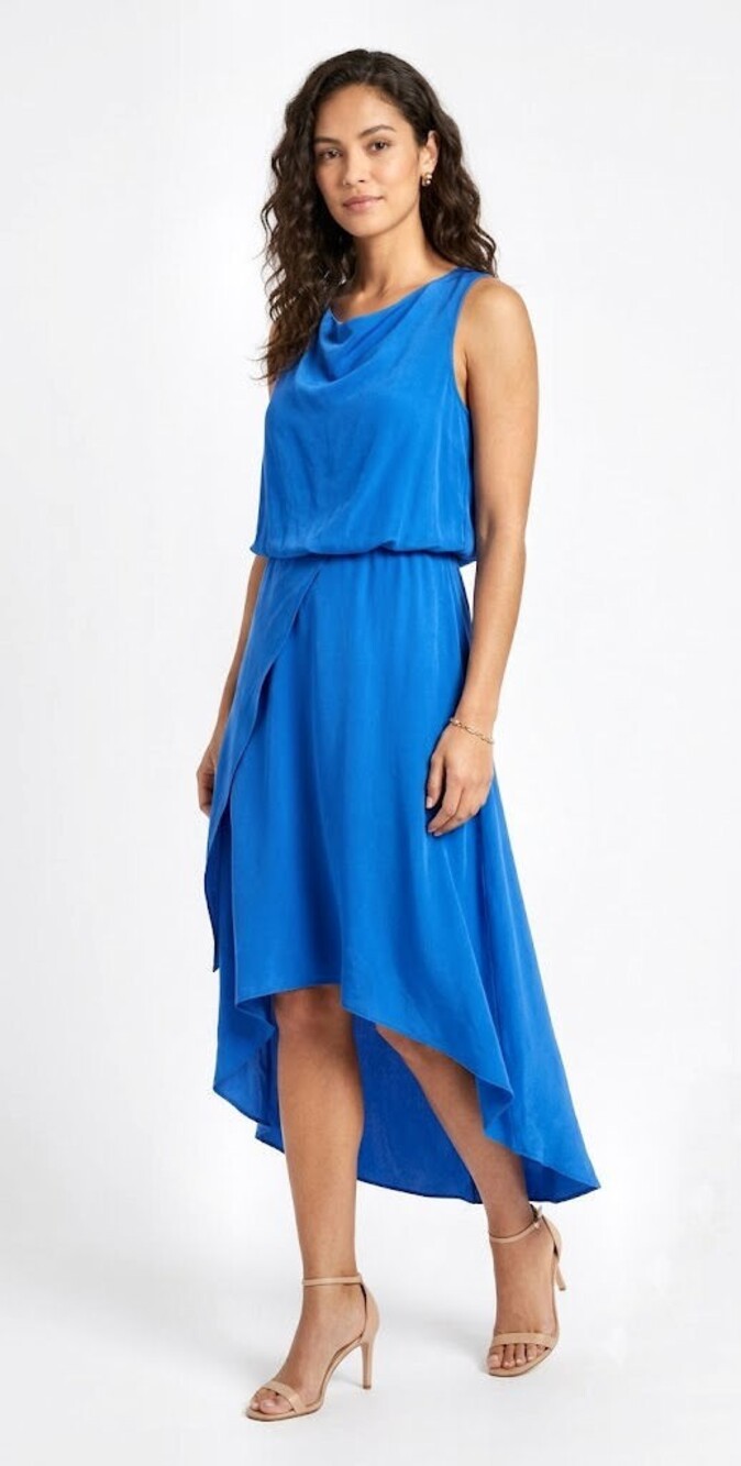 Kobi Halperin 100% Silk Asymmetrical High-Low Cocktail Dress Blue Womens Size 6